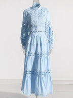 Elegant lace button-up long sleeve top and matching skirt two-piece set from Plush Fashion Hub, showcasing detailed lace fabric.