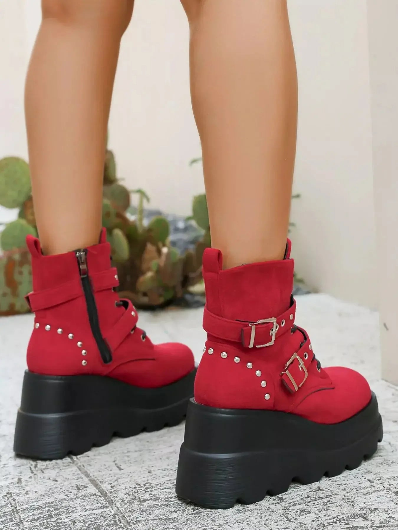 Lace Up Platform Wedge Boots - Plush Fashion Hub