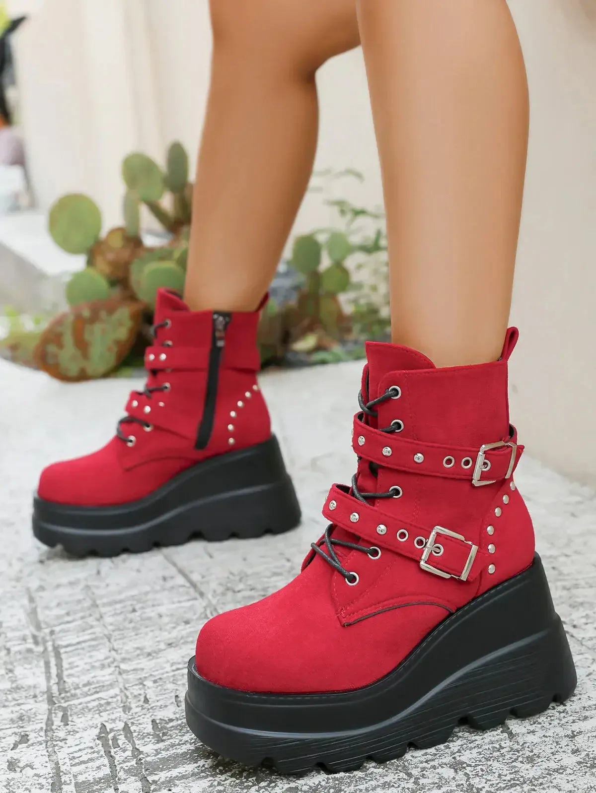 Lace Up Platform Wedge Boots - Plush Fashion Hub