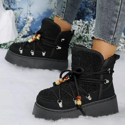 Lace-Up Platform Winter Boots - Plush Fashion Hub