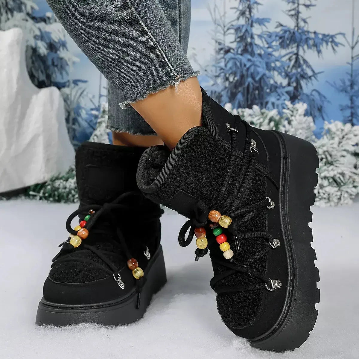 Lace-Up Platform Winter Boots - Plush Fashion Hub
