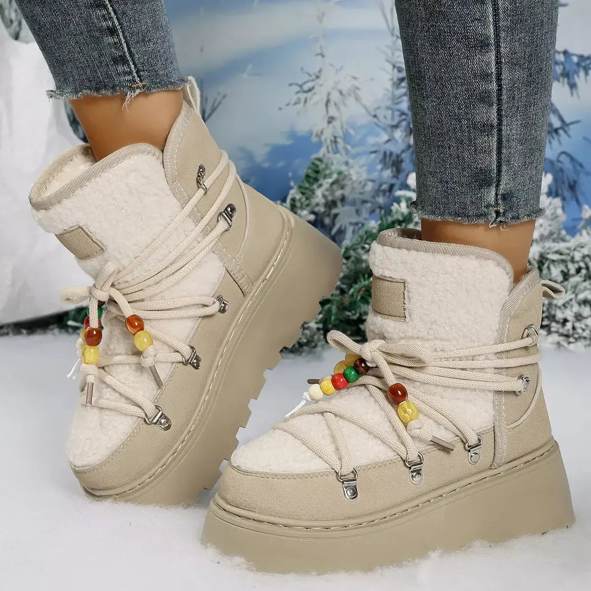 Lace-Up Platform Winter Boots - Plush Fashion Hub