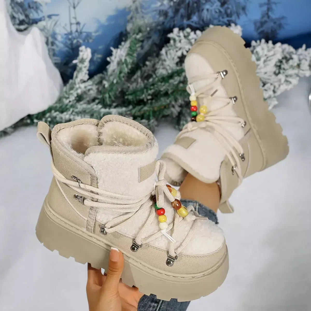 Lace-Up Platform Winter Boots - Plush Fashion Hub
