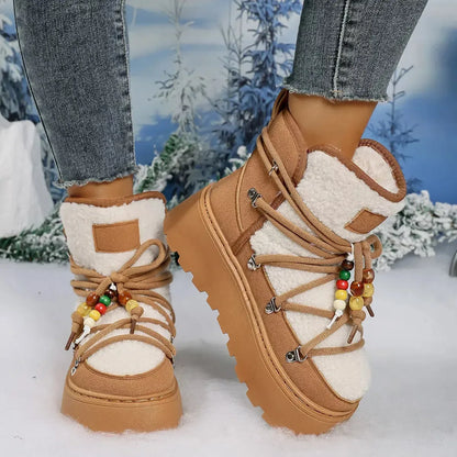 Lace-Up Platform Winter Boots - Plush Fashion Hub