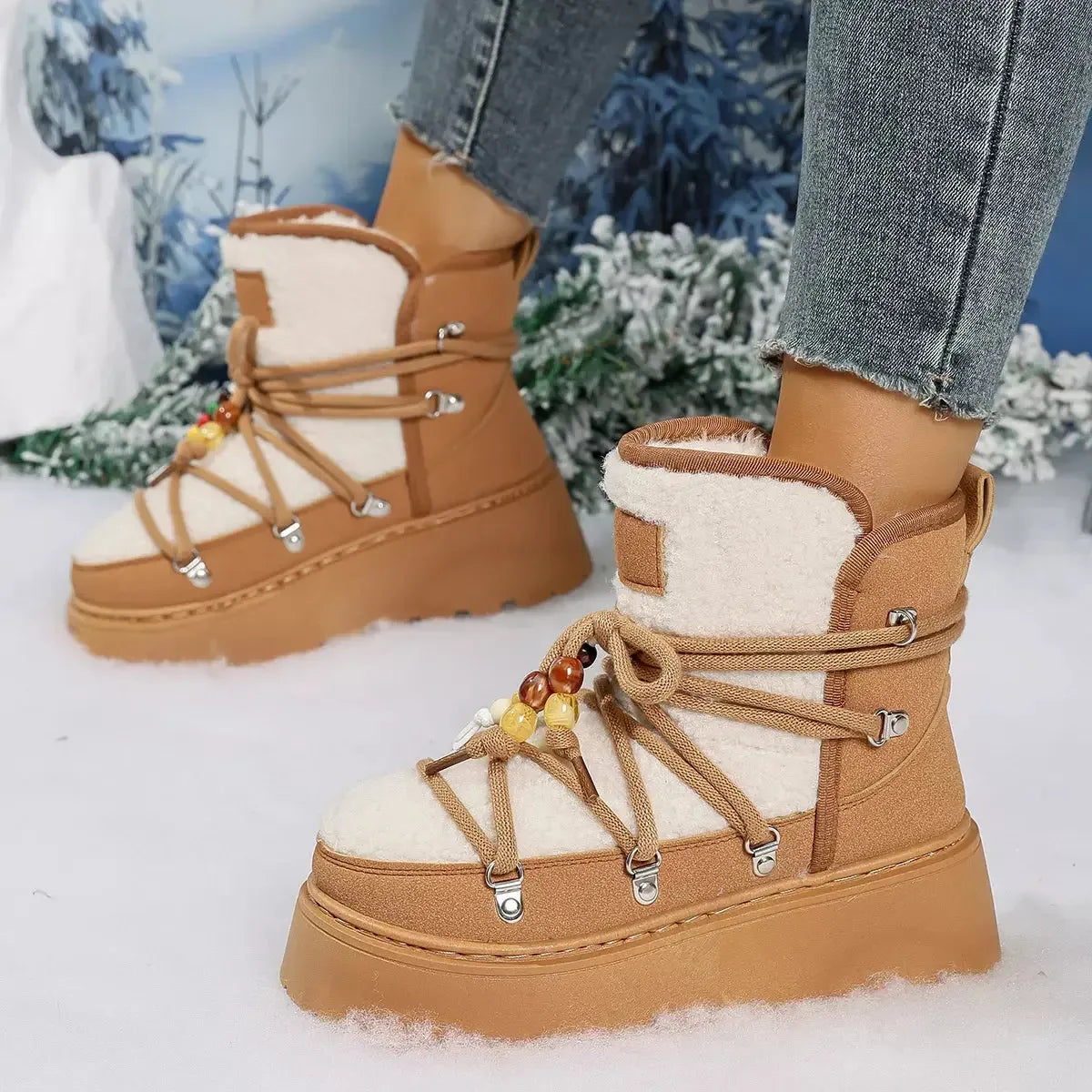 Lace-Up Platform Winter Boots - Plush Fashion Hub