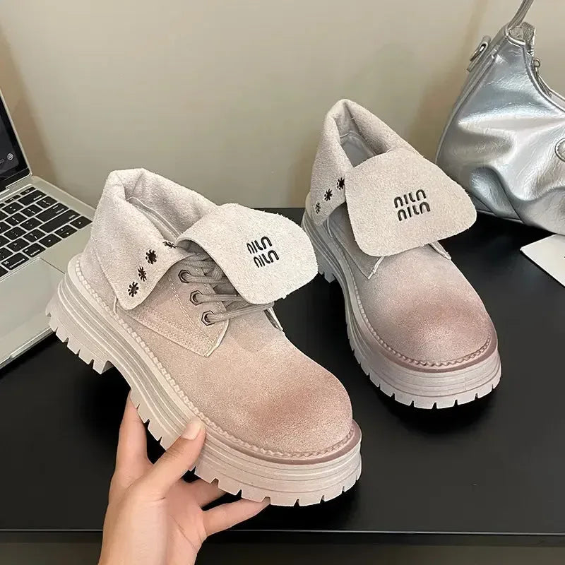 Lace Up Round Toe Platform Boots - Plush Fashion Hub