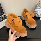 Women's round toe lace-up suede platform boots by Plush Fashion Hub, featuring a stylish design and sturdy sole.