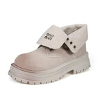 Women's round toe lace-up suede platform boots by Plush Fashion Hub, featuring a stylish design and chunky sole.