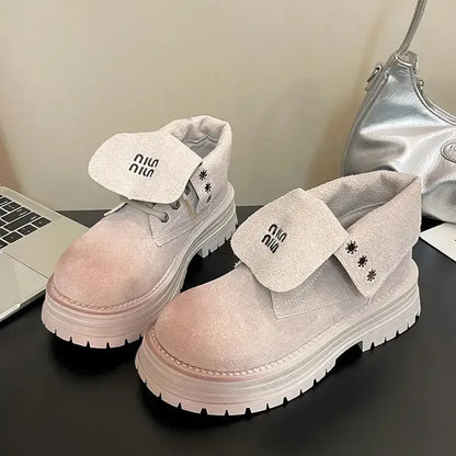 Lace Up Round Toe Platform Boots - Plush Fashion Hub