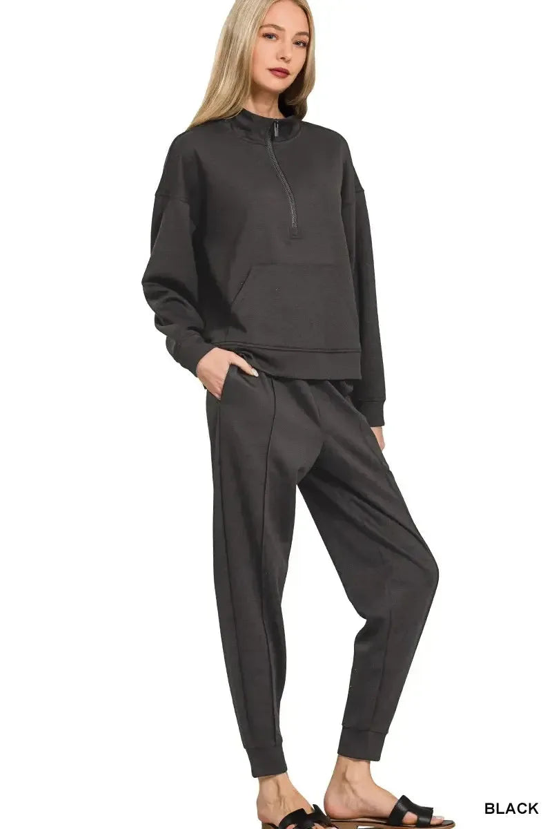 Ladies Half Zip Sweatshirt and Joggers Set - Plush Fashion Hub
