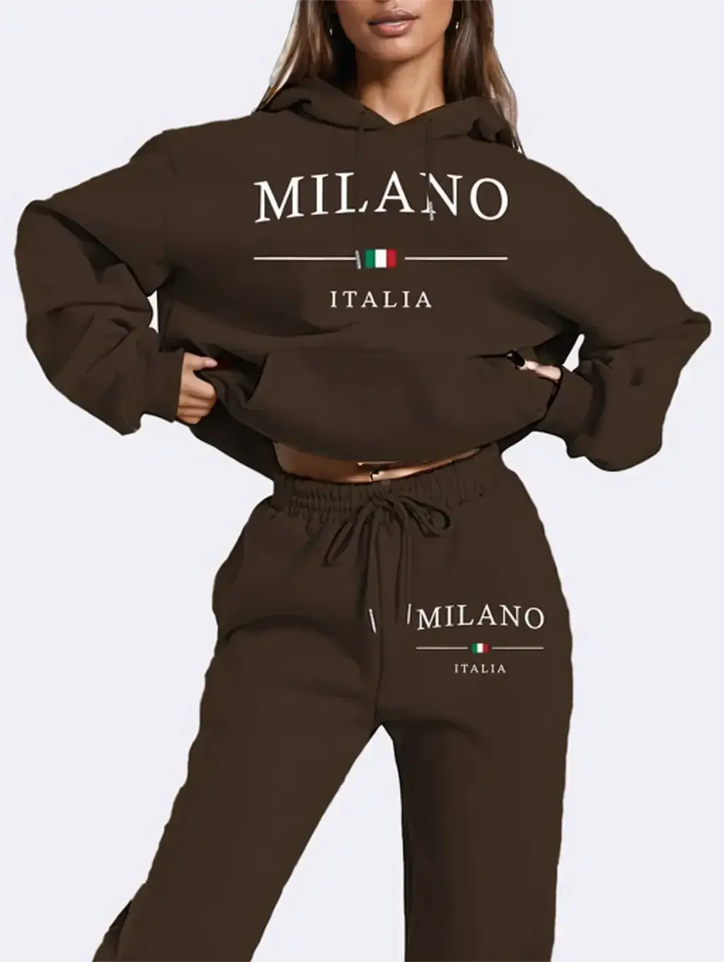 Women's alphabet print two-piece sweatshirt and jogger lounge set by Plush Fashion Hub, featuring a cozy polyester dress design.