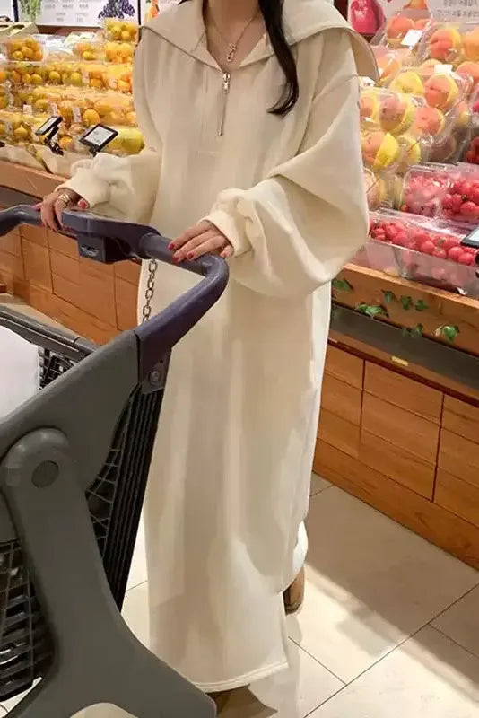 Lazy style navy collar loose sweatshirt dress - Plush Fashion Hub