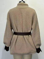 Leather Trim Sherpa Outerwear with Pockets - Plush Fashion Hub