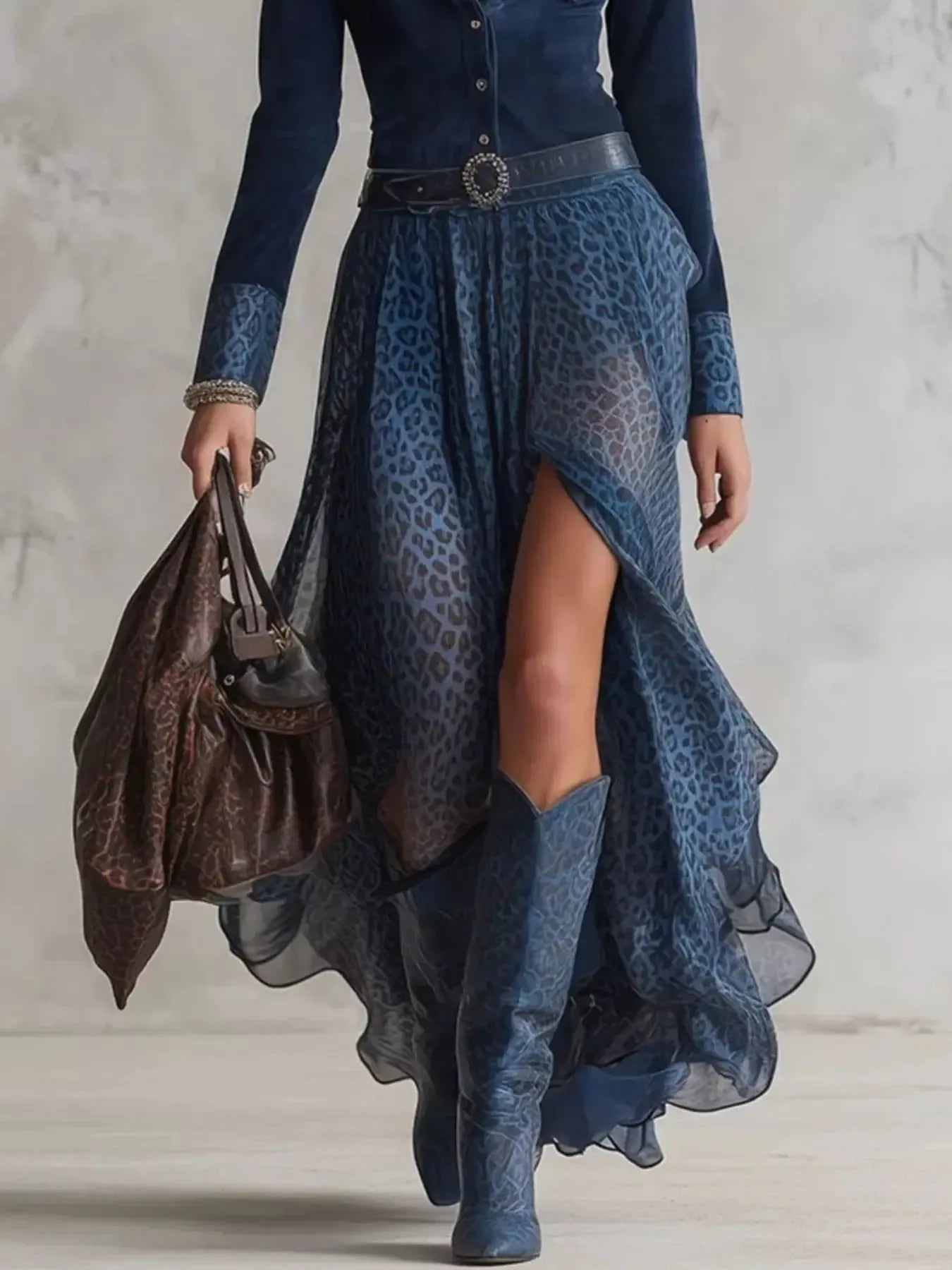 Leopard Button Front Slit Maxi Dress - Plush Fashion Hub