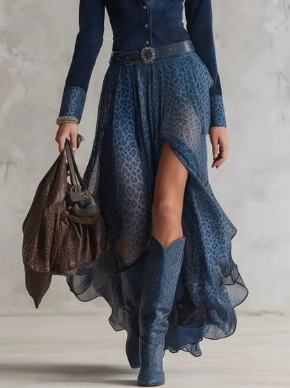 Leopard Button Front Slit Maxi Dress - Plush Fashion Hub