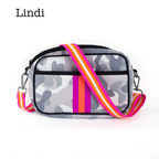Black neoprene crossbody bag from Threaded Pear with adjustable strap and minimalist design.