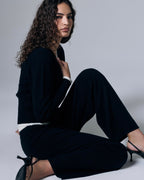 Artless Forever Tove Layered Cashmere Pant in soft, cozy cashmere with a layered design, shown on a model.