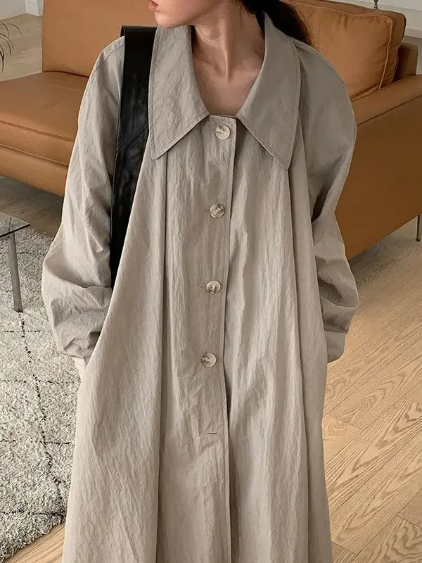Loose Lapel Single-breasted Shirt Dress Trench Coat - Plush Fashion Hub