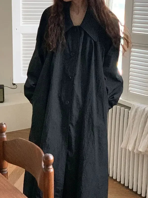 Loose Lapel Single-breasted Shirt Dress Trench Coat - Plush Fashion Hub