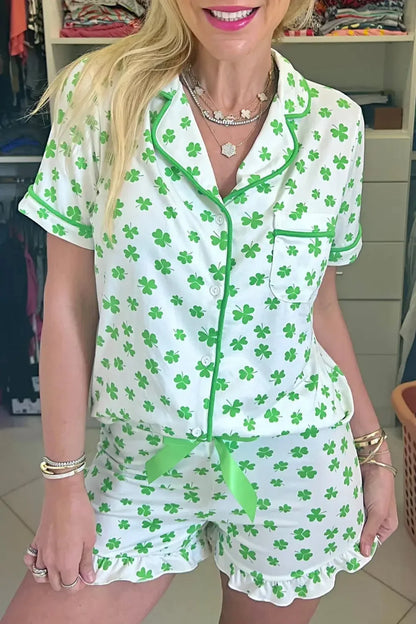 Lucky Clover Shirt and Shorts Lounge Set - Plush Fashion Hub