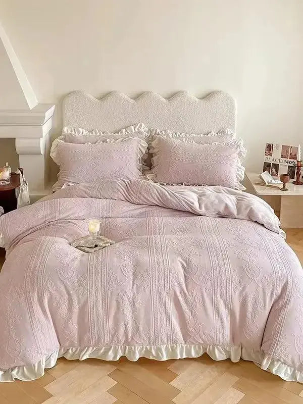 Luxurious 3D printed coral fleece 4-piece bed set by Plush Fashion Hub, soft flannel comforter with plush, cozy bedding design