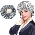 Luxury silk satin hair bonnet and shower cap by Plush Fashion Hub, dual-use scalp protection for hair care and styling.