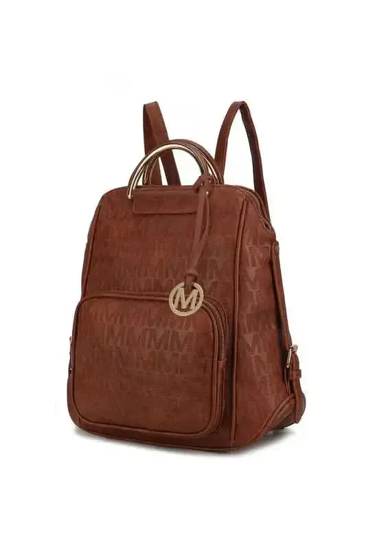 Gilded Glamour Shop Mia Signature vegan leather backpack with gold-tone hardware, stylish and trendy for everyday use.