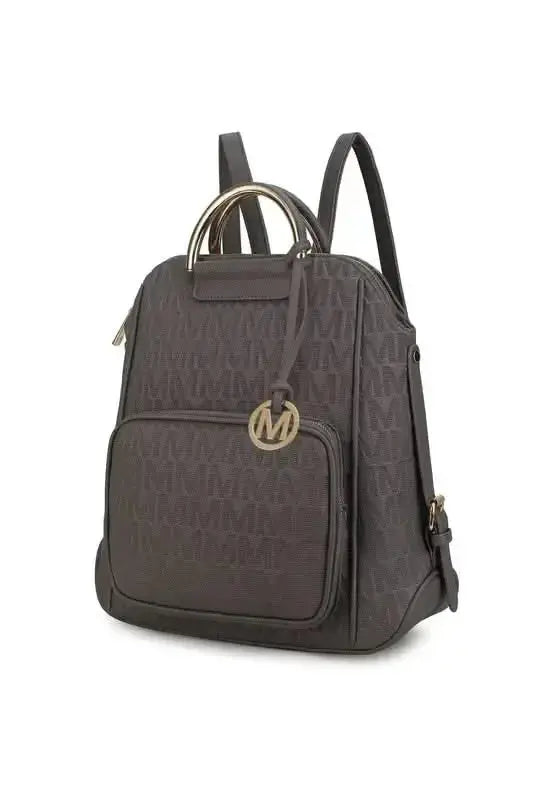 Gilded Glamour Shop Mia Signature Vegan Leather Backpack with trendy design and sophisticated gold-tone hardware.