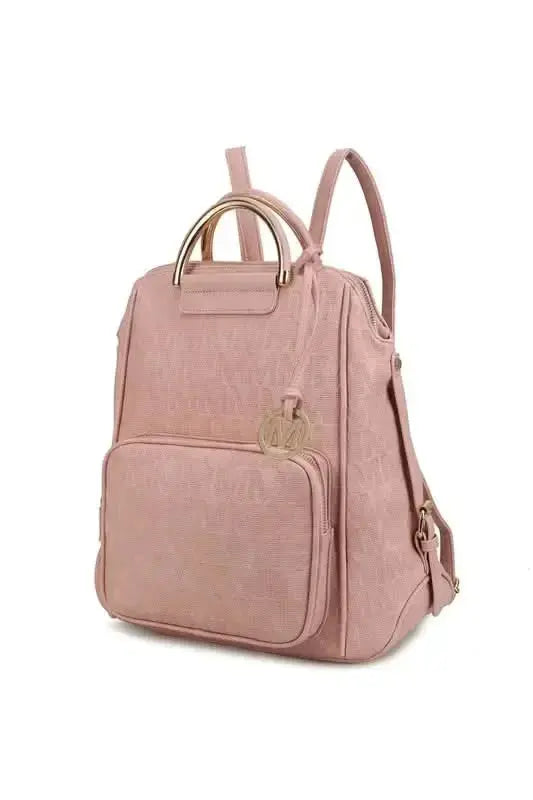 Gilded Glamour Shop Mia Signature vegan leather backpack with sophisticated gold-tone hardware, trendy and stylish for everyday use.