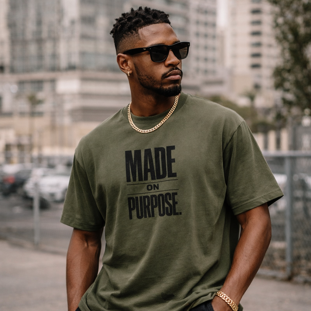 Olive green unisex graphic T-shirt from Wear Your Worship with bold minimal statement design, faith-inspired streetwear style.
