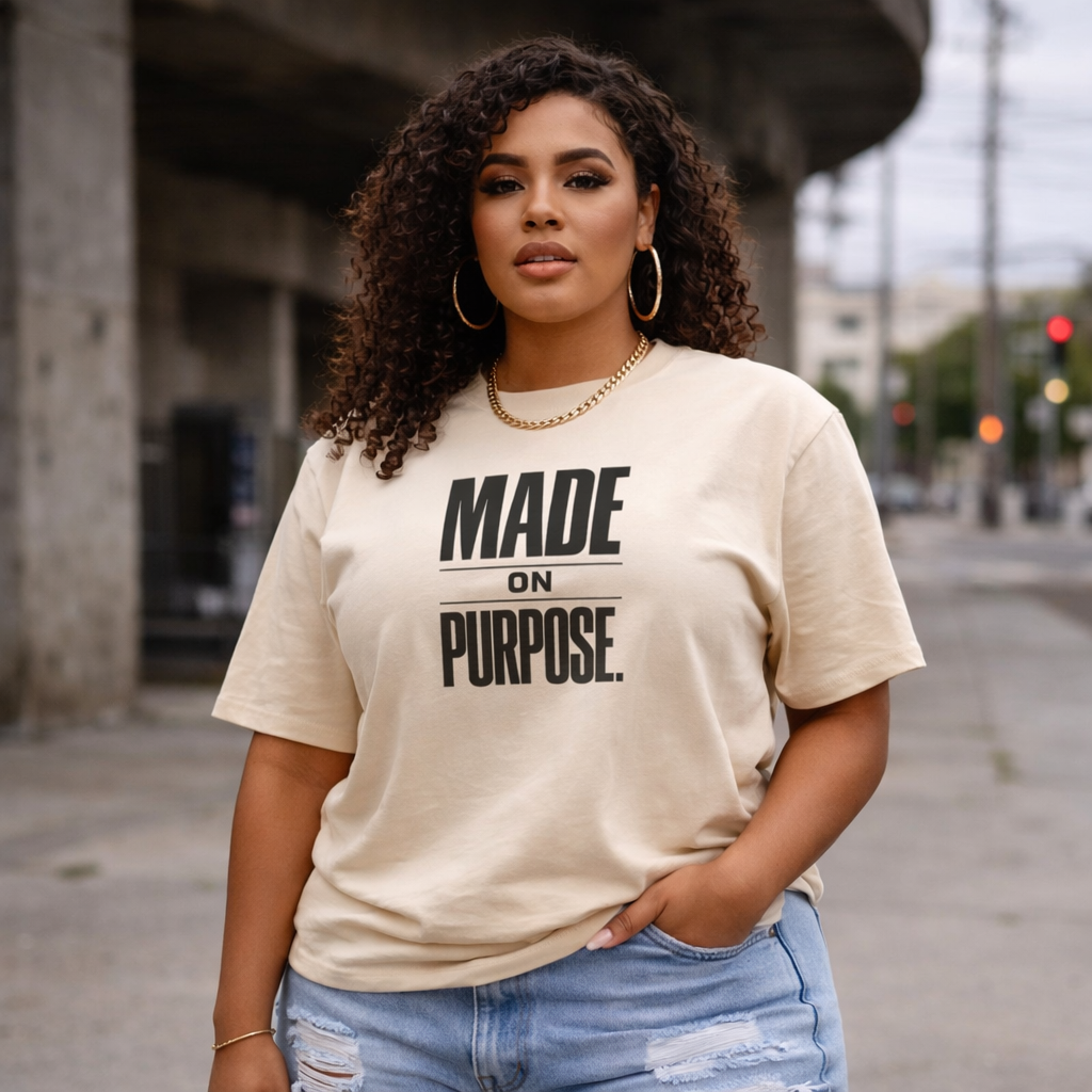 Wear Your Worship streetwear graphic T-shirt featuring bold minimal statement design on a sand-colored unisex faith-inspired tee.