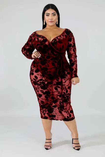 Plus size black lace bodycon dress for women, stylish and figure-hugging, from Trendy Attic Store01.