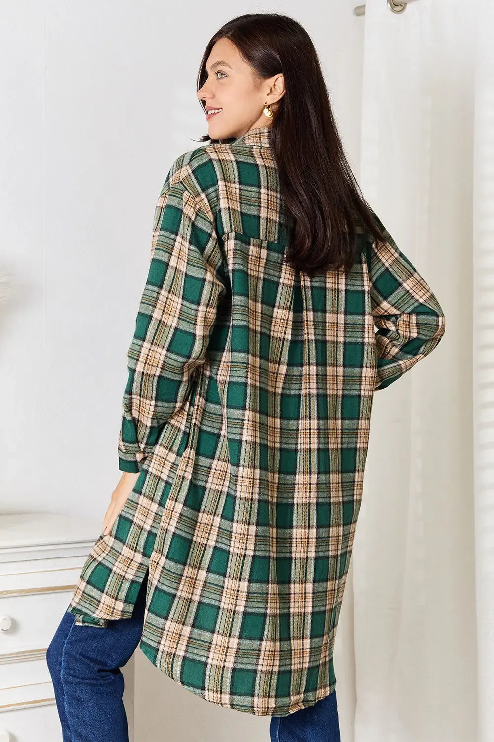 Mandy Plaid Collared Neck Long Sleeve Shirt - Plush Fashion Hub