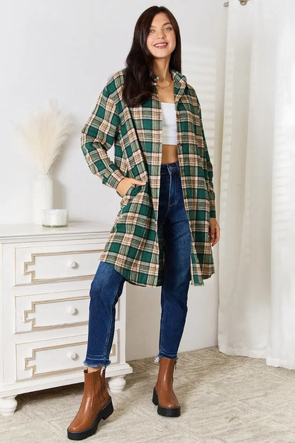 Mandy Plaid Collared Neck Long Sleeve Shirt - Plush Fashion Hub