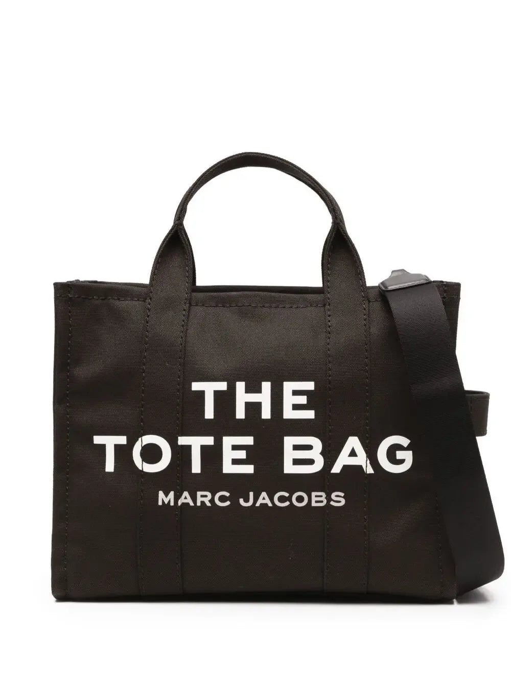 Marc Jacobs Women 'The Medium Tote' Black Tote Bag With Contrasting Logo Lettering On The Front In Cotton Woman - Plush Fashion Hub