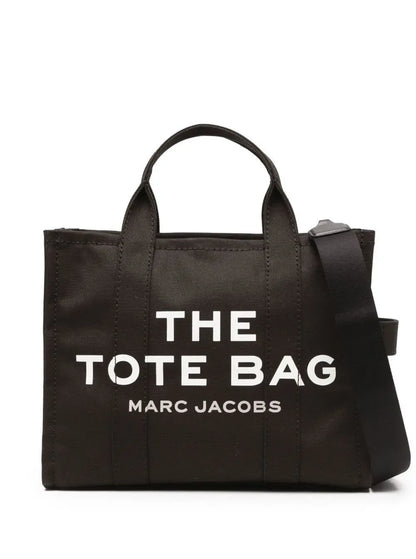 Marc Jacobs Women 'The Medium Tote' Black Tote Bag With Contrasting Logo Lettering On The Front In Cotton Woman - Plush Fashion Hub