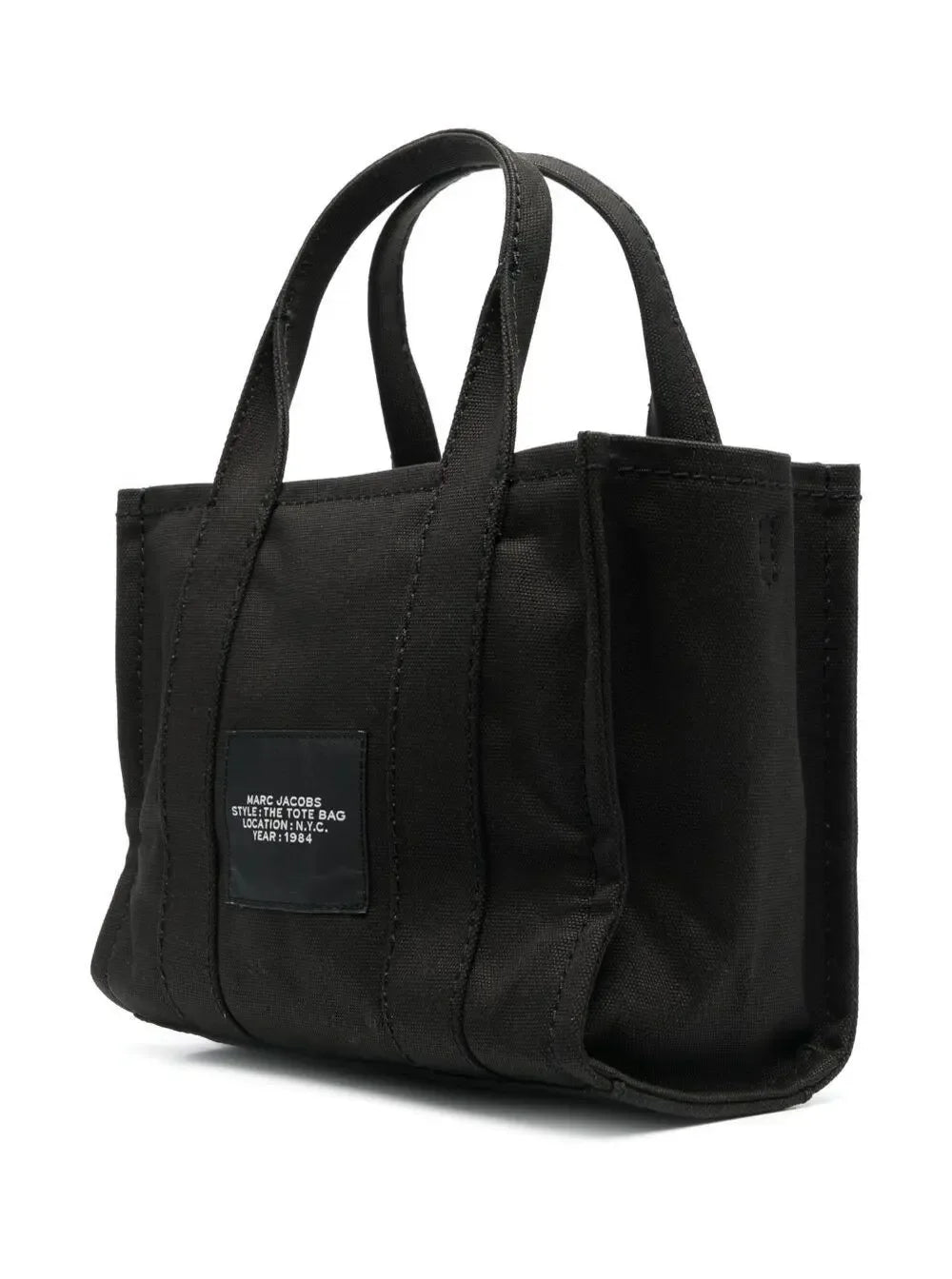 Marc Jacobs Women 'The Small Tote' Black Handbag With Logo Lettering On The Front In Cotton Woman - Plush Fashion Hub