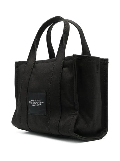 Marc Jacobs Women 'The Small Tote' Black Handbag With Logo Lettering On The Front In Cotton Woman - Plush Fashion Hub