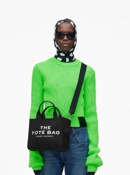 Marc Jacobs Women 'The Small Tote' Black Handbag With Logo Lettering On The Front In Cotton Woman - Plush Fashion Hub