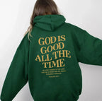 Unisex brushed drawstring hoodie with letter print in urban streetwear style, by Plush Fashion Hub, worn by a man and woman.