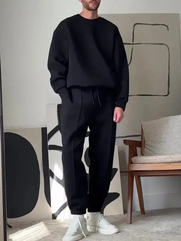 Men's casual cotton sweatsuit by Plush Fashion Hub featuring a round-neck sweatshirt and elastic waist pants for comfortable loungewear.
