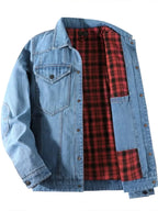 Men's casual denim jacket with snap-down front, lightweight and versatile outerwear by Trendsi, shown on a male model.