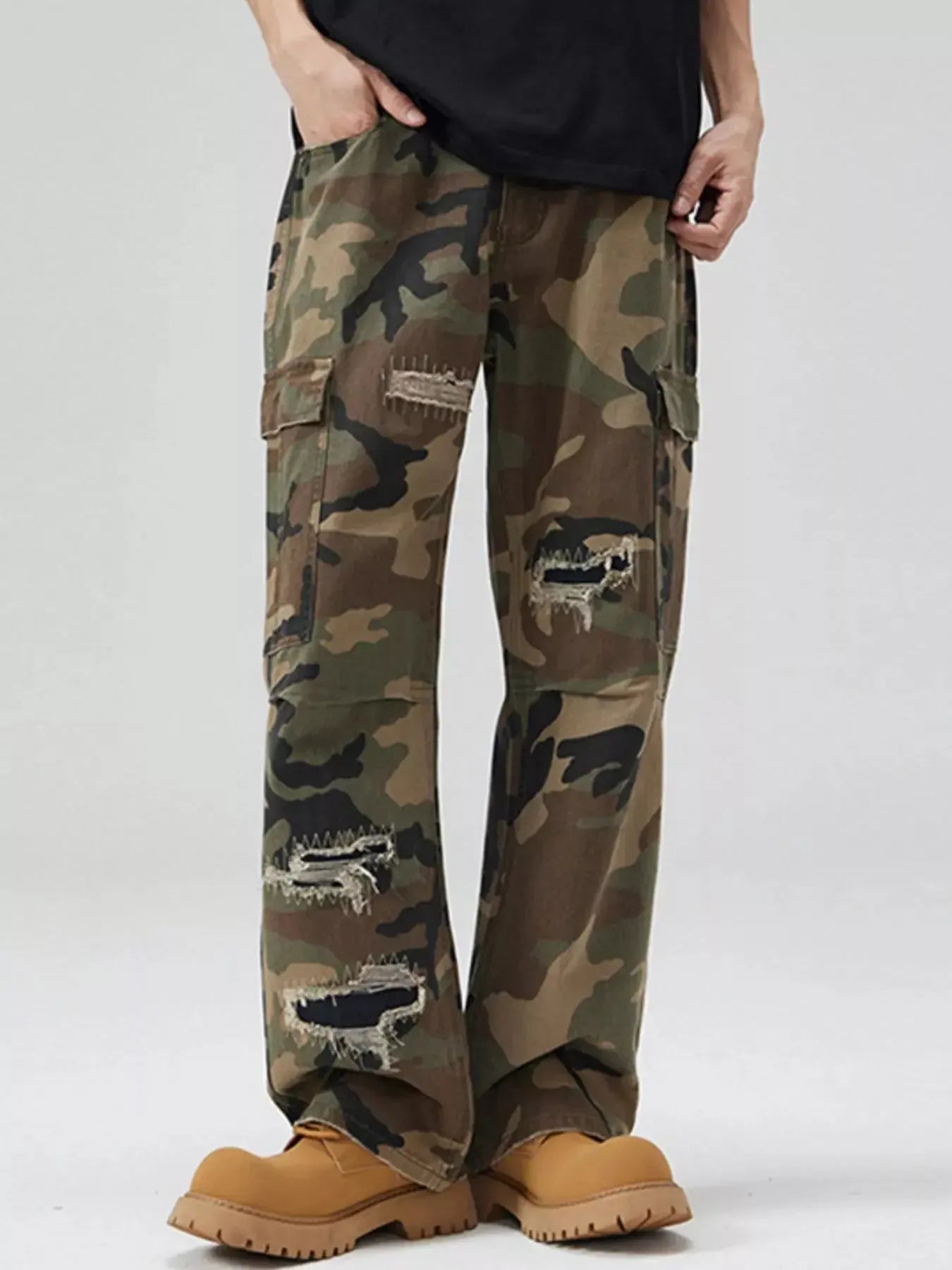 Men's Distressed Camouflage Cargo Pants - Plush Fashion Hub