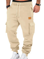 Men's durable cargo jogger pants with drawstring waist by Trendsi, featuring multiple pockets and relaxed fit.