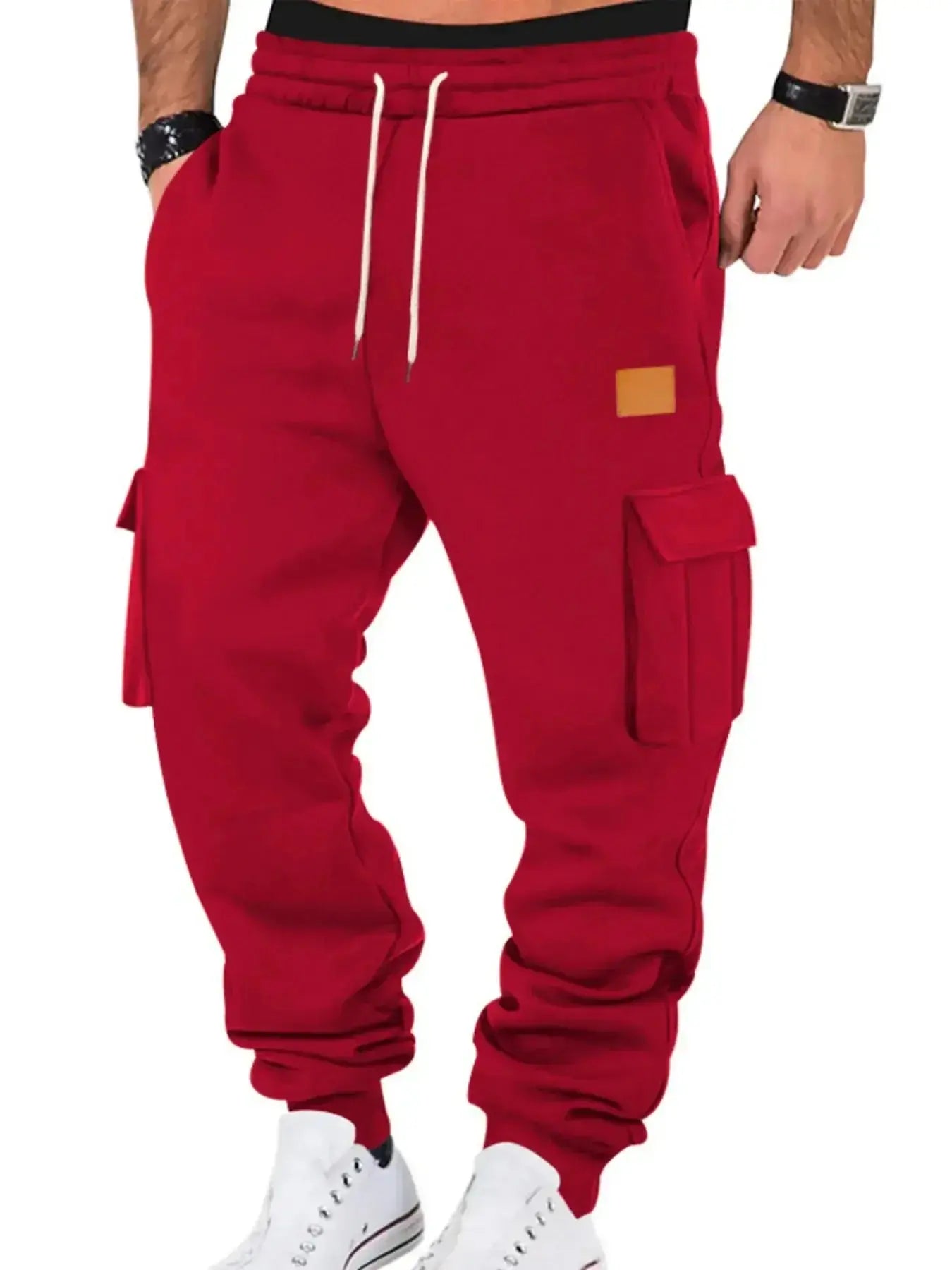 Men's durable cargo jogger pants with drawstring waist, Trendsi, casual athletic style with multiple pockets and relaxed fit.