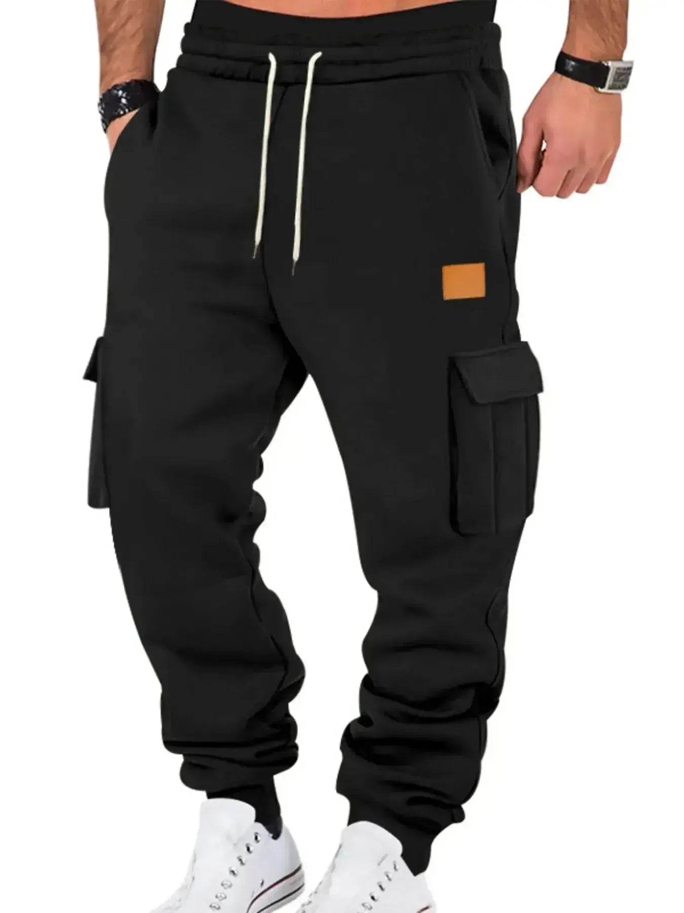 Men's durable cargo jogger pants with drawstring waist by Trendsi, featuring multiple pockets and comfortable fit.