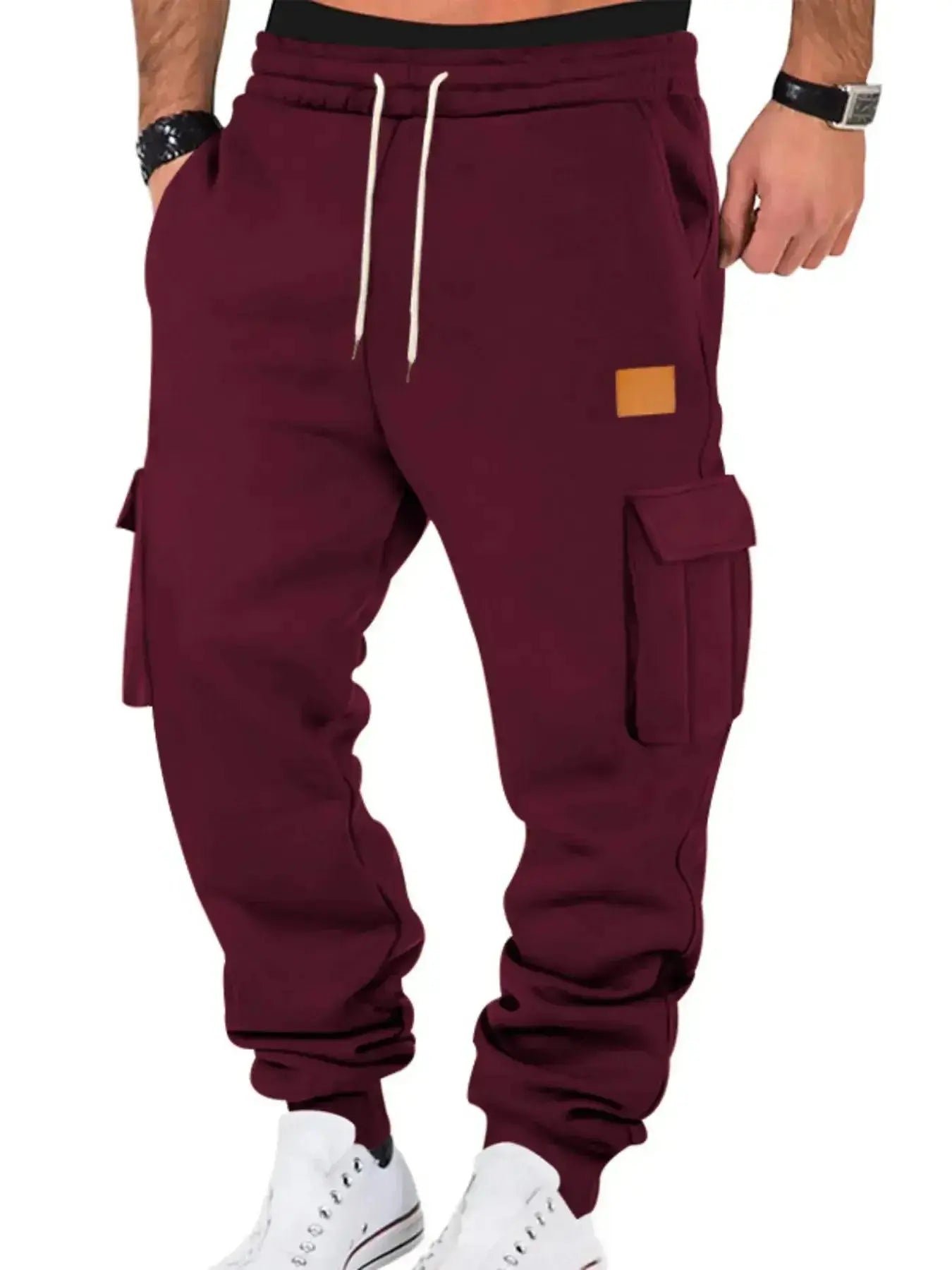 Men's durable cargo jogger pants with drawstring waist by Trendsi, featuring multiple pockets and comfortable fit.