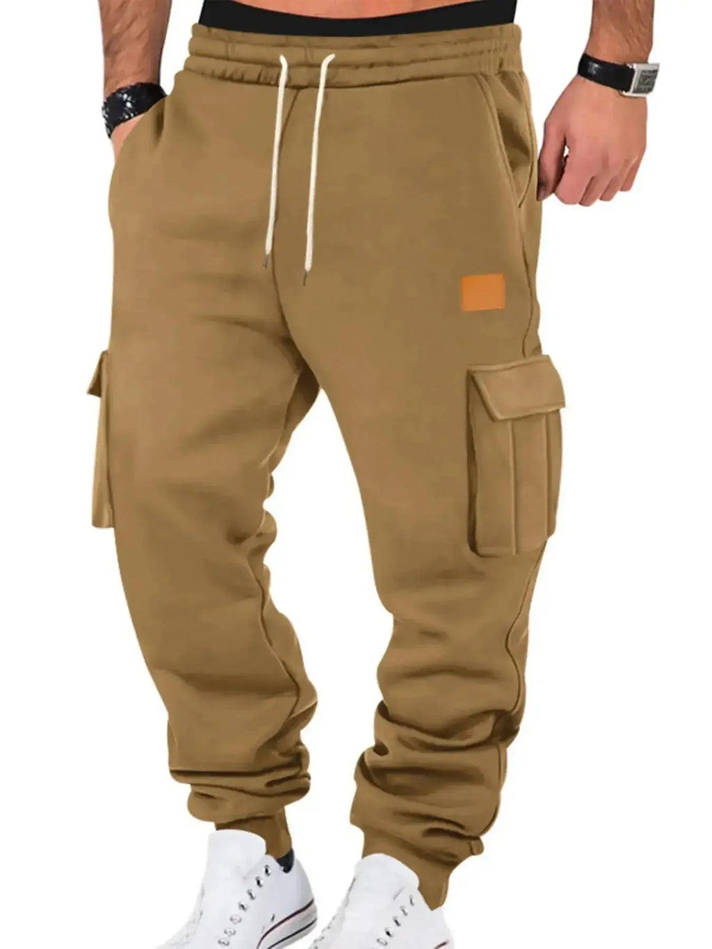 Men's durable cargo jogger pants with drawstring waist, Trendsi, featuring multiple pockets and comfortable fit.