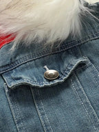 Men's denim jacket with faux fur collar, insulated rugged winter outerwear by Trendsi, featuring button closure and classic denim style.