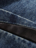 Men's plus size denim blazer with structured cotton blend fabric, lapel collar, and tailored fit from Trendsi.